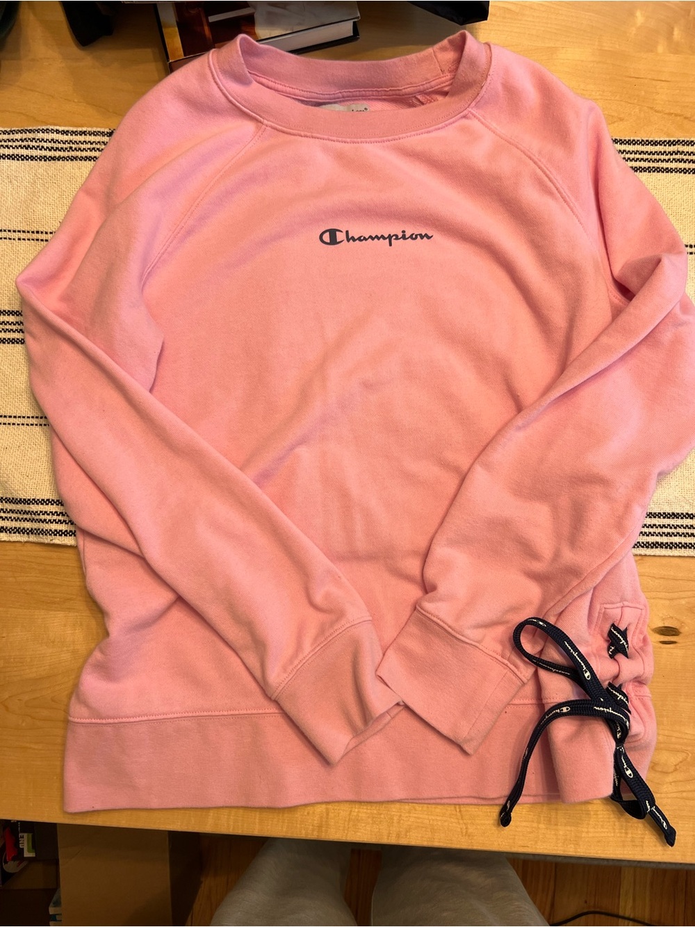 Champion Women's Authentic Raglan Lace-Up Graphic Logo Sweatshirt in pink